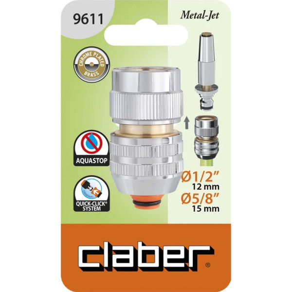 Конектор для шлангів 1/2"-5/8" Claber Metal-Jet 9611 з аквастопом