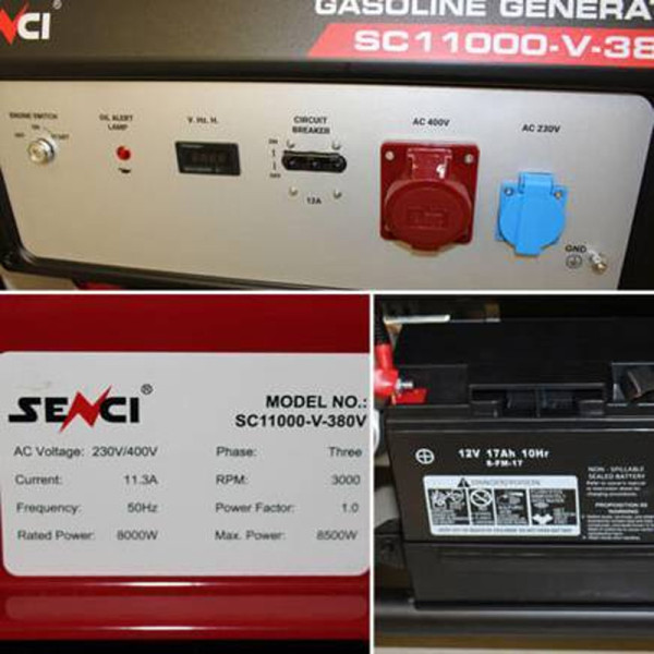 Бензиновий генератор Senci SC11000-V - 3 фази на колесах зі збільшеним баком