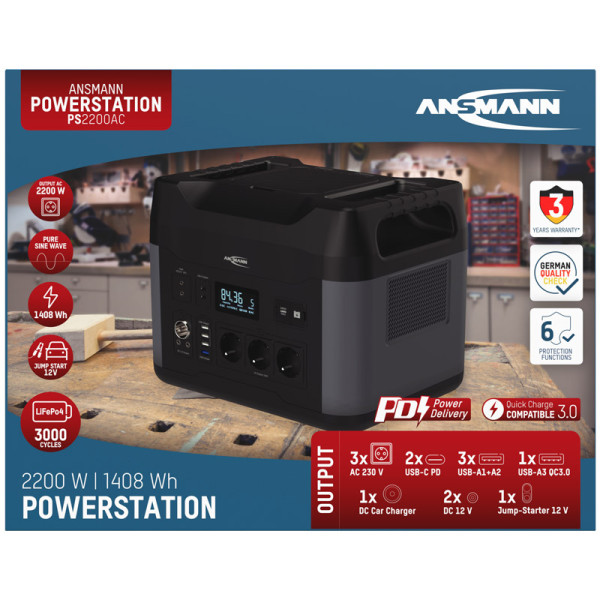 Портативна зарядна електростанція Ansmann PS2200AC. 2200Вт - 1408Вт/год резерву